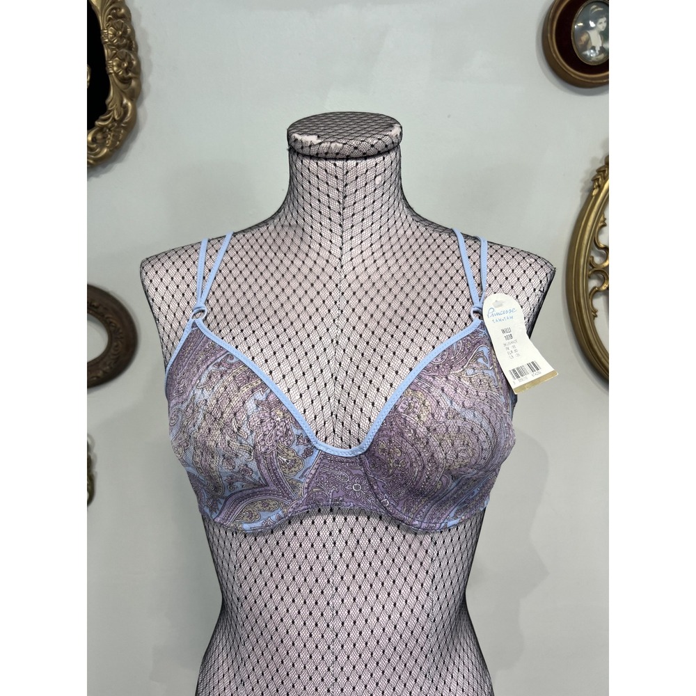 Princesse Tam Tam Lavender Periwinkle Paisley Mesh Underwire Bra NWT 36B France